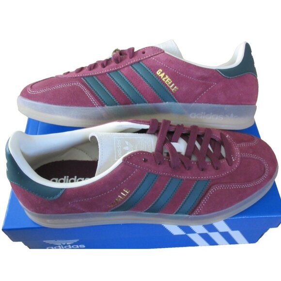 Adidas Men's Gazelle Indoor Suede Shoes Dark Red Green White Sizes NIB JH5403 - Picture 1 of 5